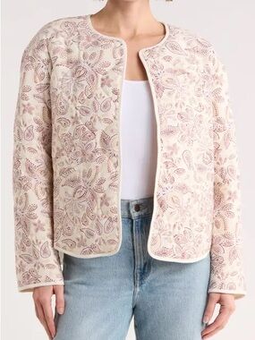 Melrose & Market Quilted Floral Paisley Snap Front Jacket L